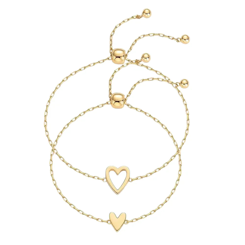 Matching Heart Bracelet Set - Adjustable Silver Chains for Meaningful Connections 0