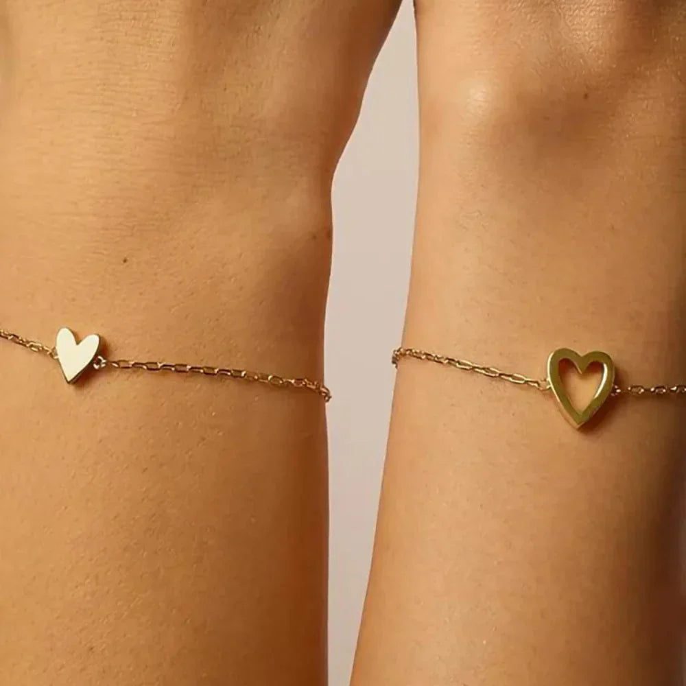 Matching Heart Bracelet Set - Adjustable Silver Chains for Meaningful Connections 1