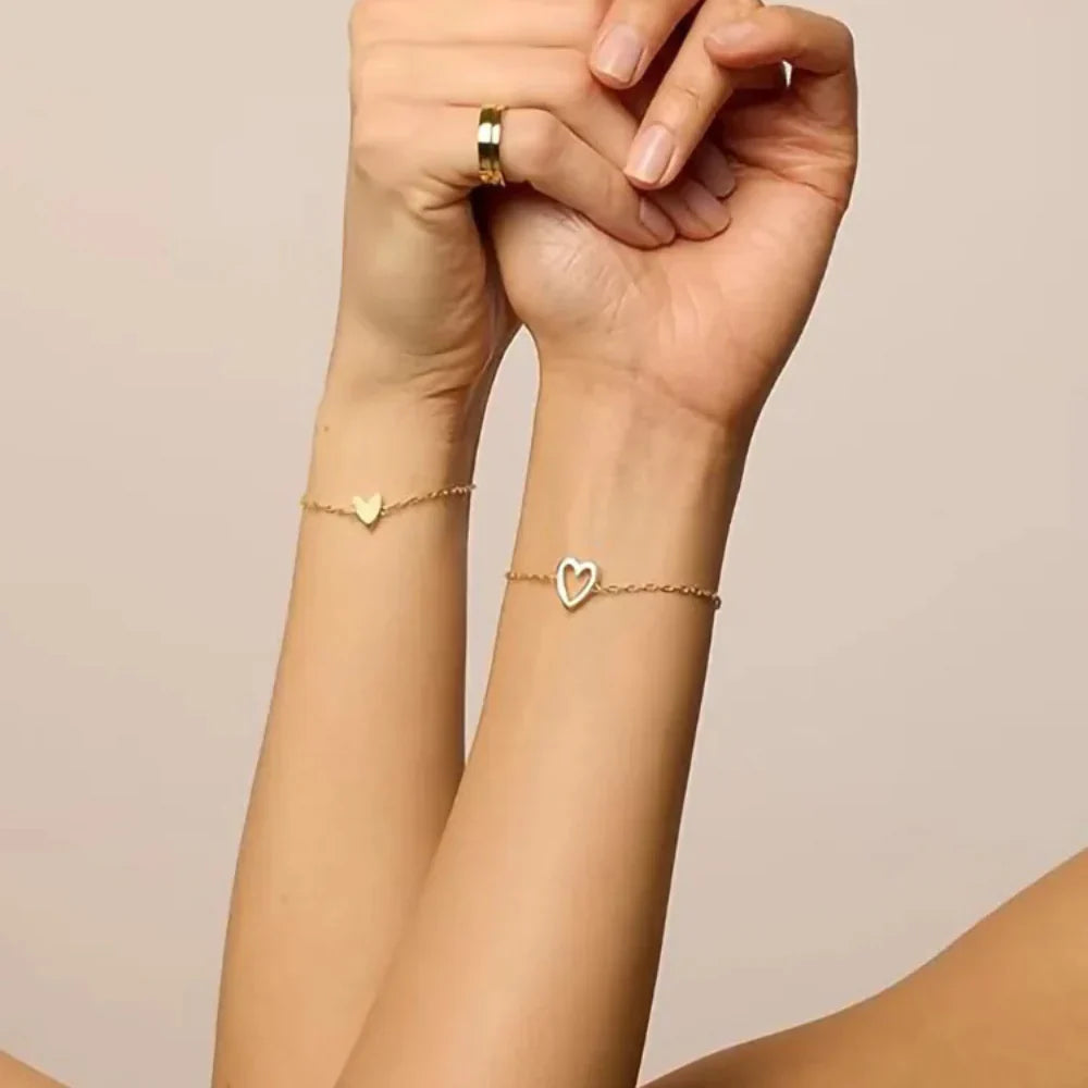 Matching Heart Bracelet Set - Adjustable Silver Chains for Meaningful Connections 2