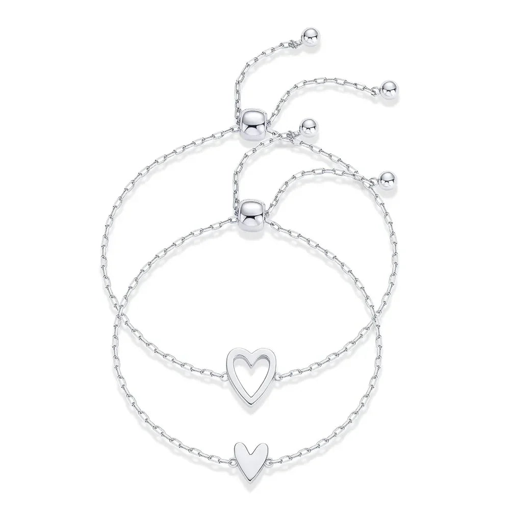 Matching Heart Bracelet Set - Adjustable Silver Chains for Meaningful Connections 3