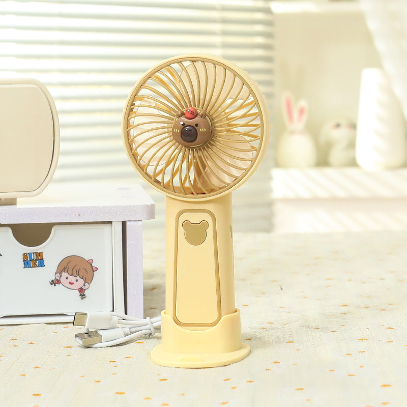 Mini Hand Fan in Plastic with Bear Motif and USB Rechargeable Battery for Travel 0