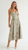 Odette Floral Midi Dress - Sweetheart Neckline & Gathered Skirt for Women 0