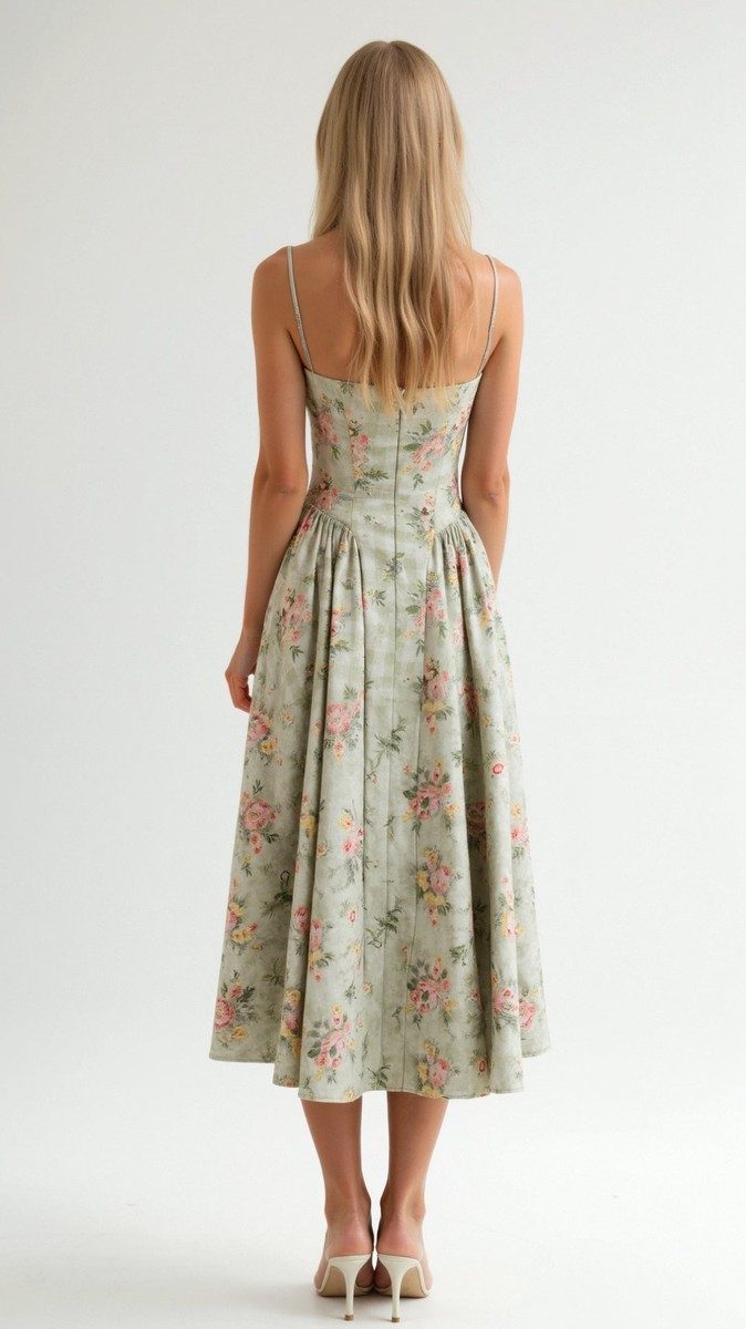 Odette Floral Midi Dress - Sweetheart Neckline & Gathered Skirt for Women 1