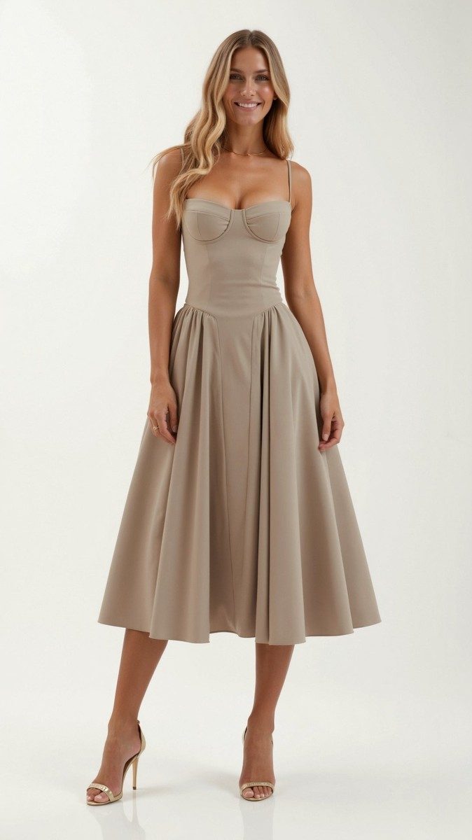 Odette Floral Midi Dress - Sweetheart Neckline & Gathered Skirt for Women 11