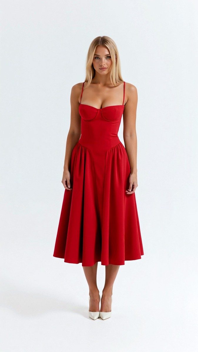 Odette Floral Midi Dress - Sweetheart Neckline & Gathered Skirt for Women 12