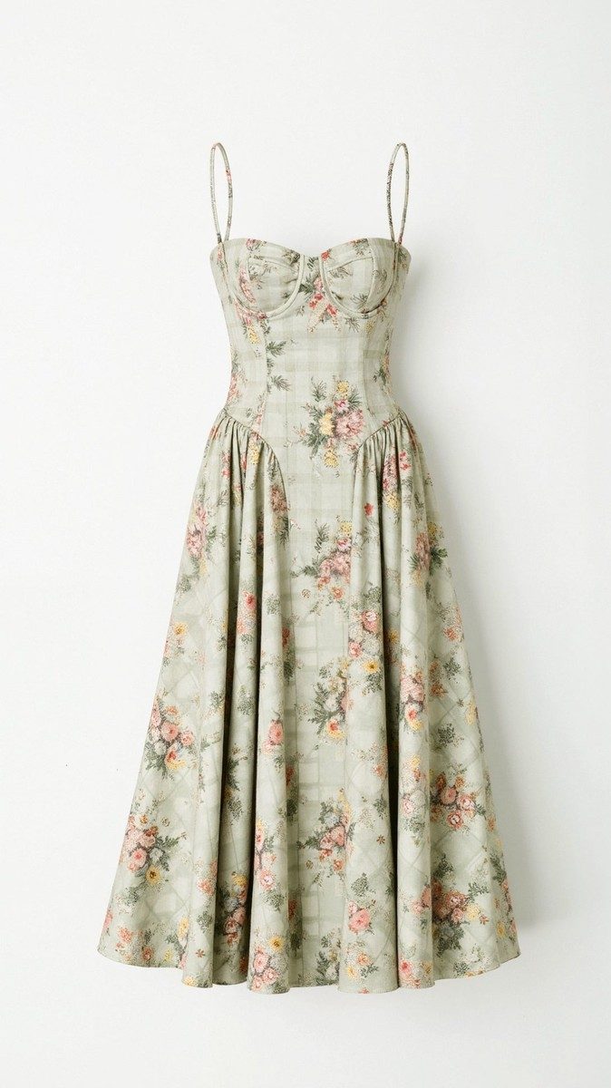 Odette Floral Midi Dress - Sweetheart Neckline & Gathered Skirt for Women 2