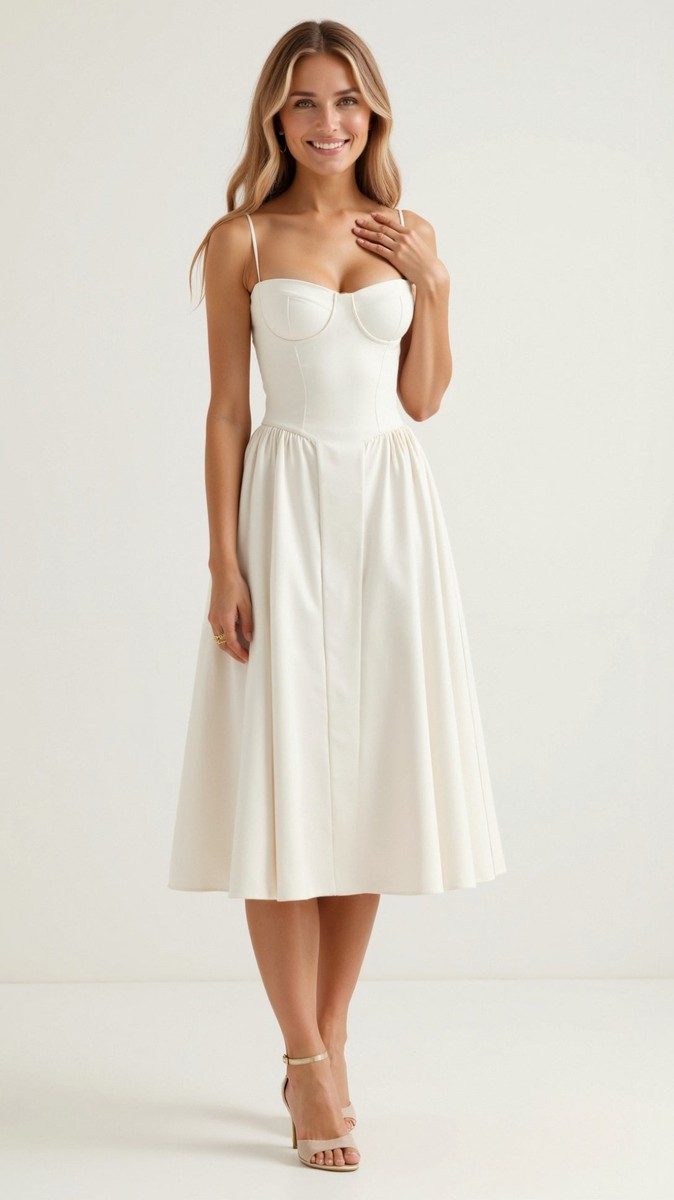 Odette Floral Midi Dress - Sweetheart Neckline & Gathered Skirt for Women 6