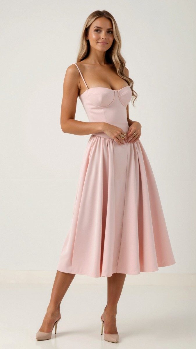 Odette Floral Midi Dress - Sweetheart Neckline & Gathered Skirt for Women 9