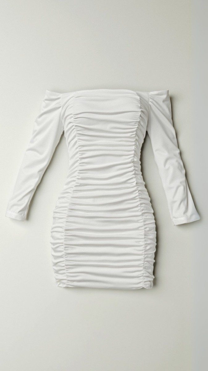 Off-Shoulder Bodycon Mini Dress - Gathered Detailing for Women - White Cocktail Dress 2