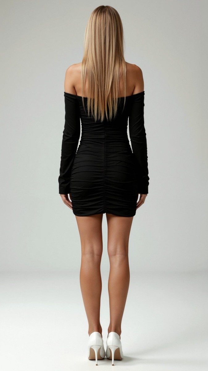 Off-Shoulder Bodycon Mini Dress - Gathered Detailing for Women - White Cocktail Dress 4