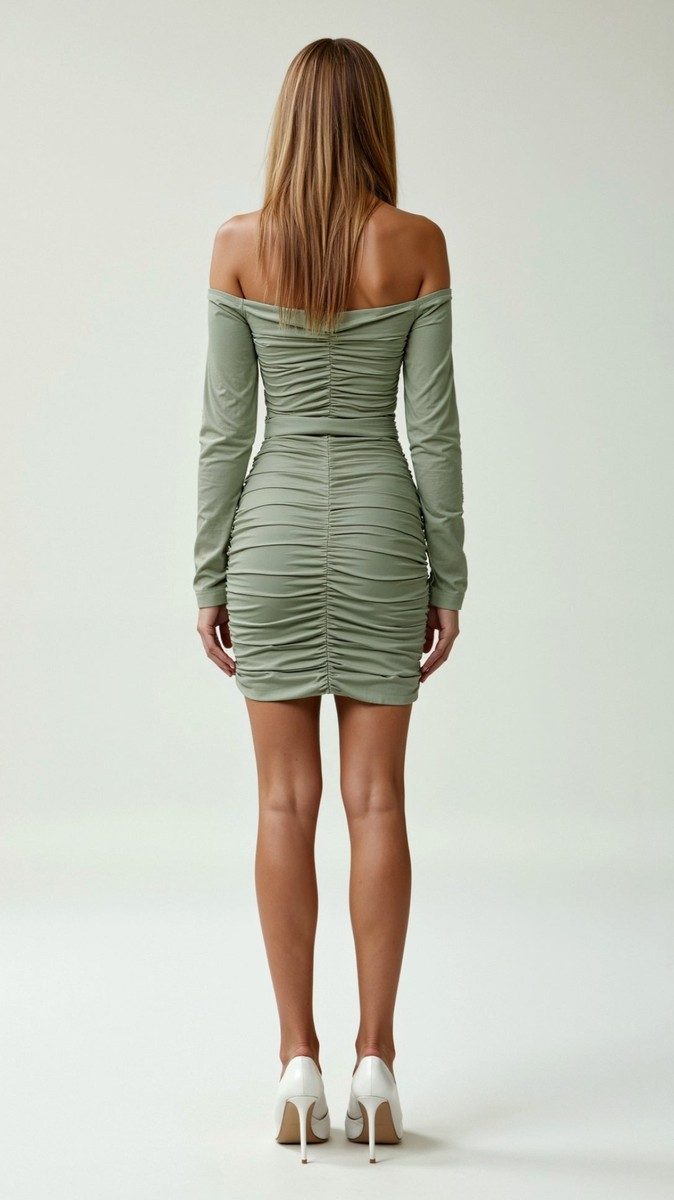 Off-Shoulder Bodycon Mini Dress - Gathered Detailing for Women - White Cocktail Dress 7