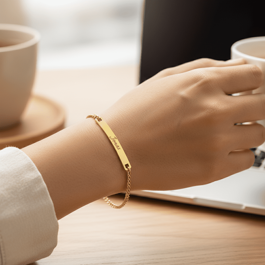 Personalized 18k Gold Plated Engraved Bracelet Set for Couples - Durable Stainless Steel, Customizable Names & Dates 1