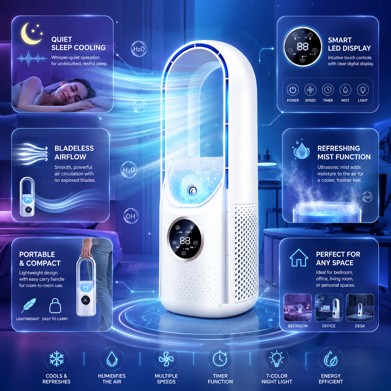Portable Air Conditioner with Bladeless Design for Silent Cooling 3