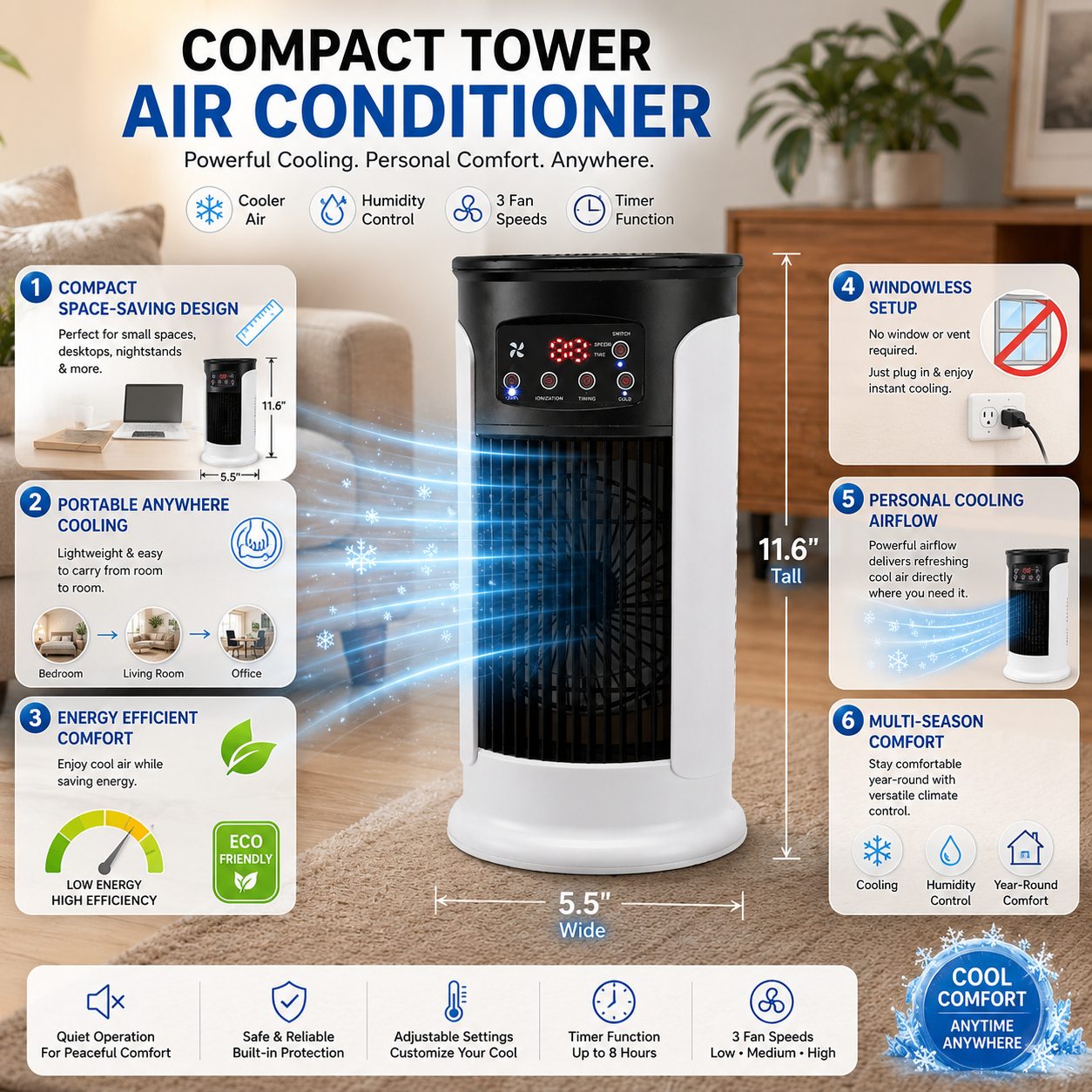 Portable Air Conditioner with Evaporative Cooling for Indoor Use 2