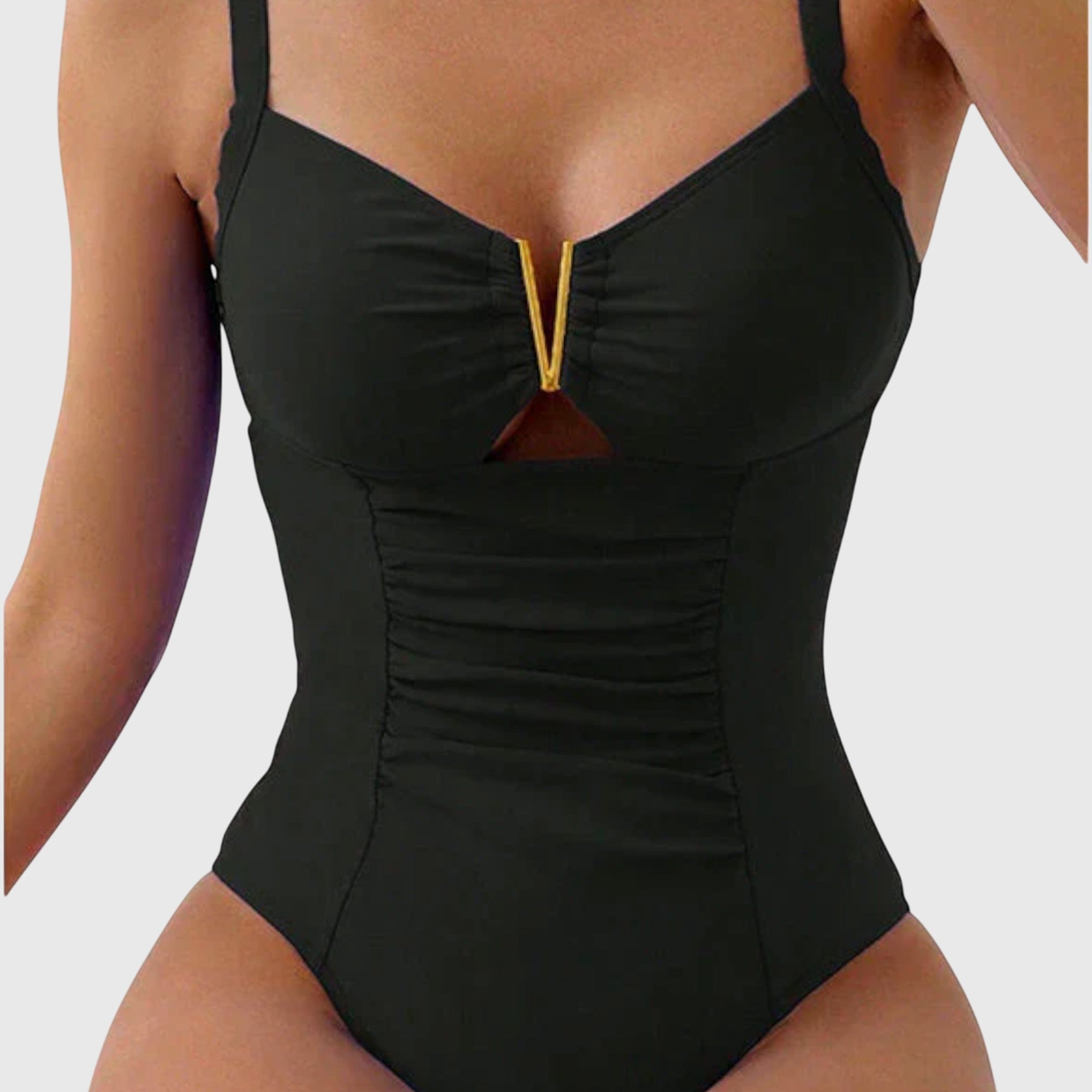 Sculpting Fit Tummy Control One-Piece Swimsuit for Women - V-Neck Swimwear 0