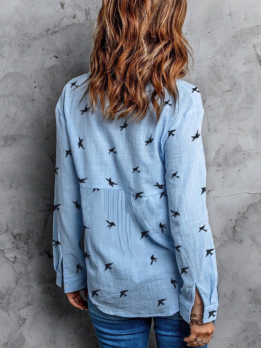 Stylish Button Front Shirt - Printed Design with Functional Closure, Long Sleeves, Comfortable Polyester Blend 4