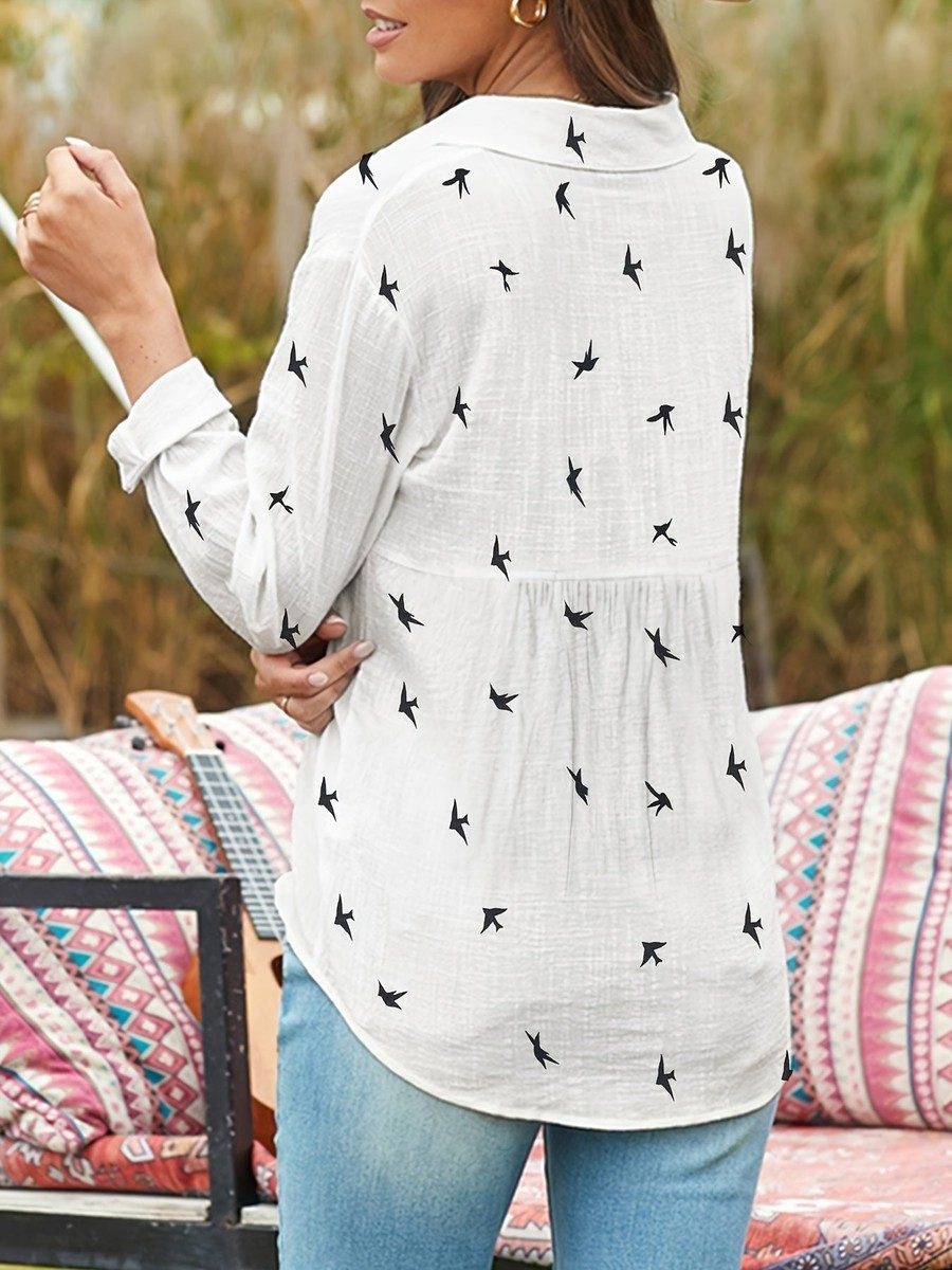 Stylish Button Front Shirt - Printed Design with Functional Closure, Long Sleeves, Comfortable Polyester Blend 6