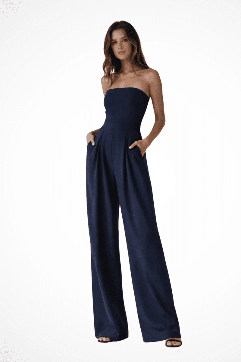 Stylish Women's Strapless Wide Leg Jumpsuit with Pockets for Spring 0