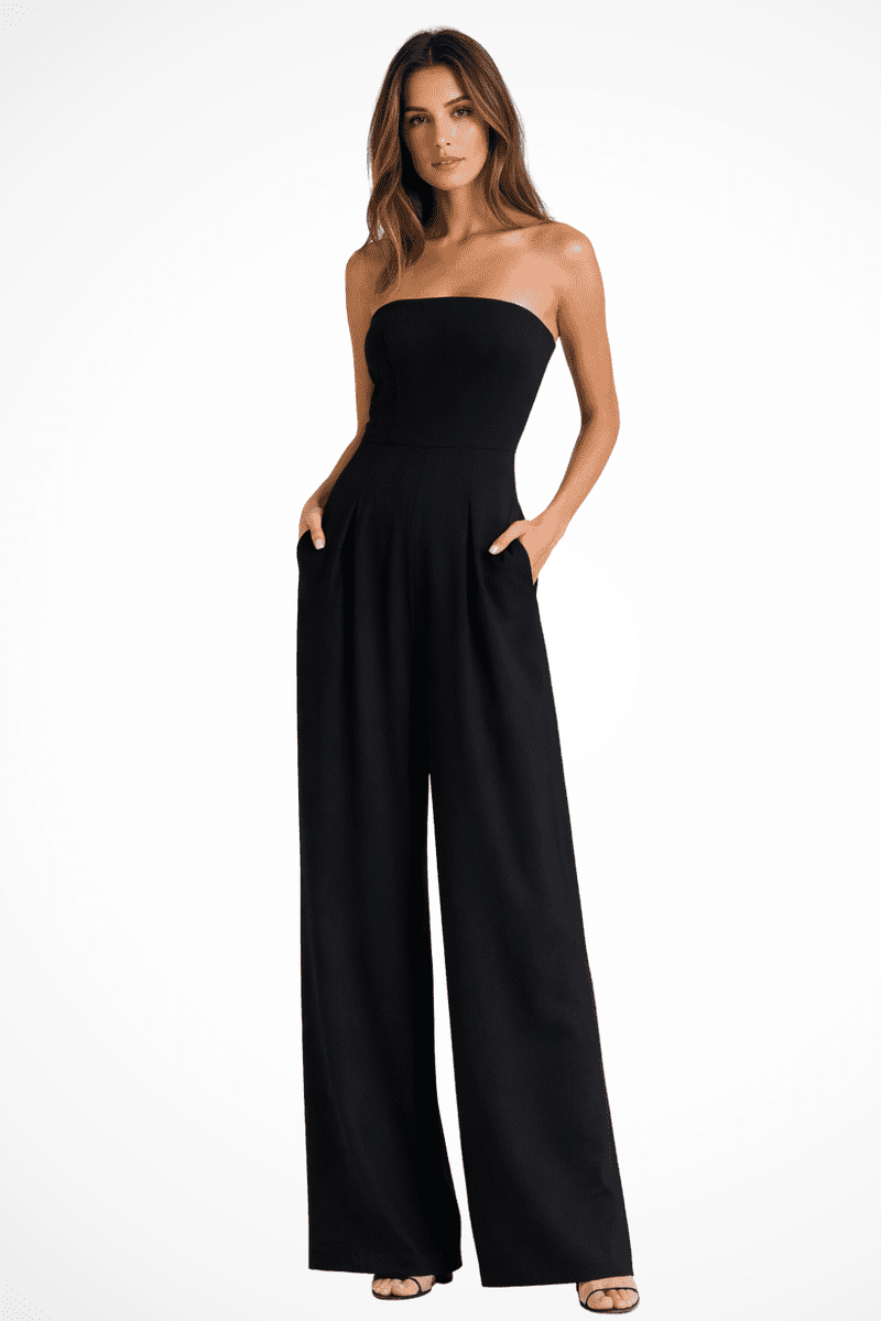 Stylish Women's Strapless Wide Leg Jumpsuit with Pockets for Spring 1