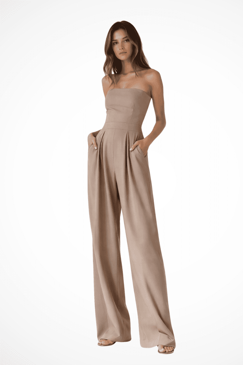 Stylish Women's Strapless Wide Leg Jumpsuit with Pockets for Spring 2