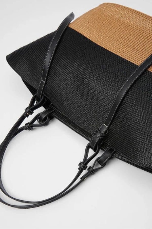 Stylish Woven Straw Tote Bag with Leather Accents - Perfect Beach Bag 5