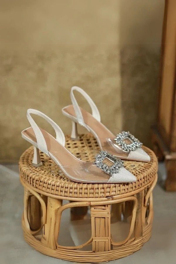 Trina Slingback Heels - Elegant Clear Panel Design with Shimmering Embellishments 4