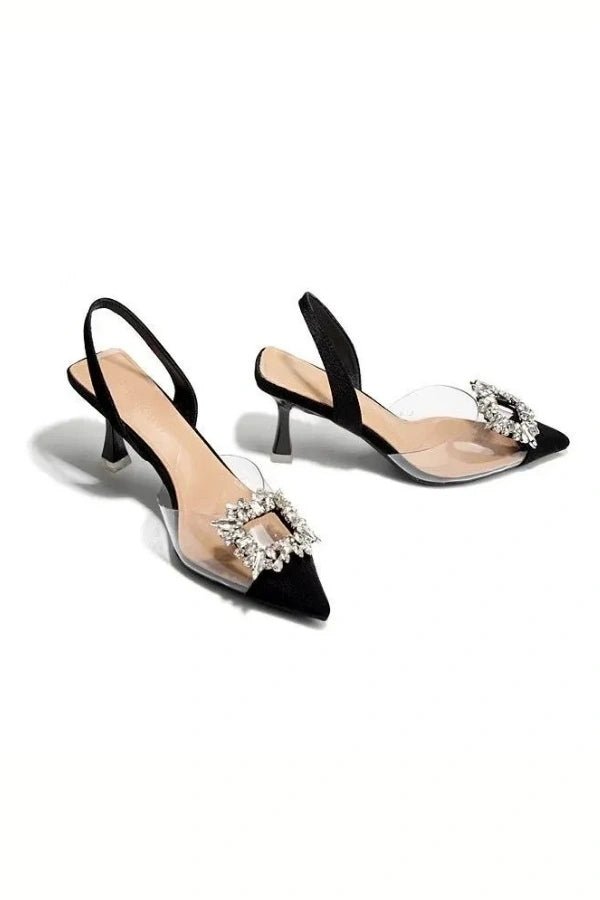 Trina Slingback Heels - Elegant Clear Panel Design with Shimmering Embellishments 5