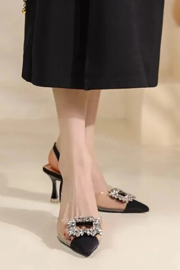 Trina Slingback Heels - Elegant Clear Panel Design with Shimmering Embellishments 6