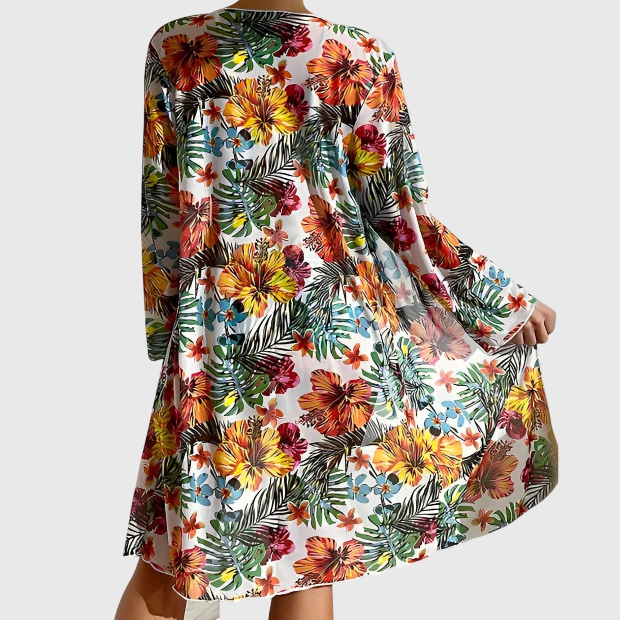 Tropical Print Women's Swimsuit Set with Cover-Up - High-Rise Bikini Swimwear 5