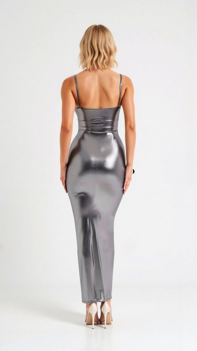 Uma Bodycon Maxi Dress - Elegant Metallic Long Dress for Women, Floor-Length Mermaid Gown 3