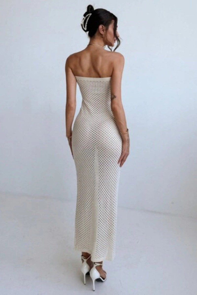 White Maxi Dress for Women - Premium Strapless Crochet Long Dress 5