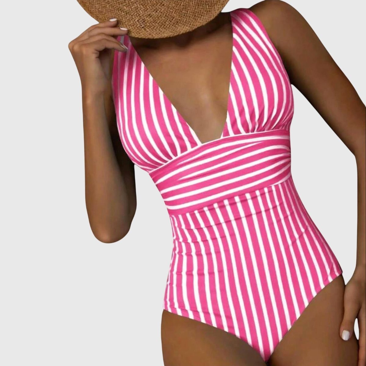Women's Striped V-Neck One-Piece Swimsuit - Flattering Swimwear for Summer 10