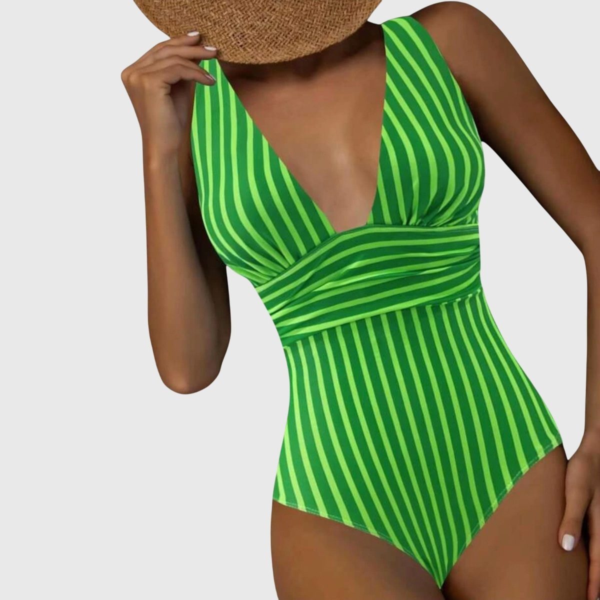 Women's Striped V-Neck One-Piece Swimsuit - Flattering Swimwear for Summer 2