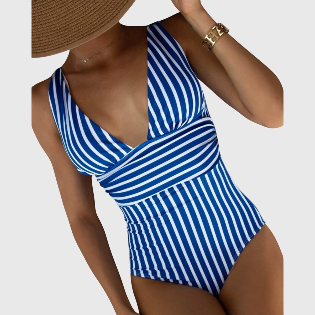 Women's Striped V-Neck One-Piece Swimsuit - Flattering Swimwear for Summer 4