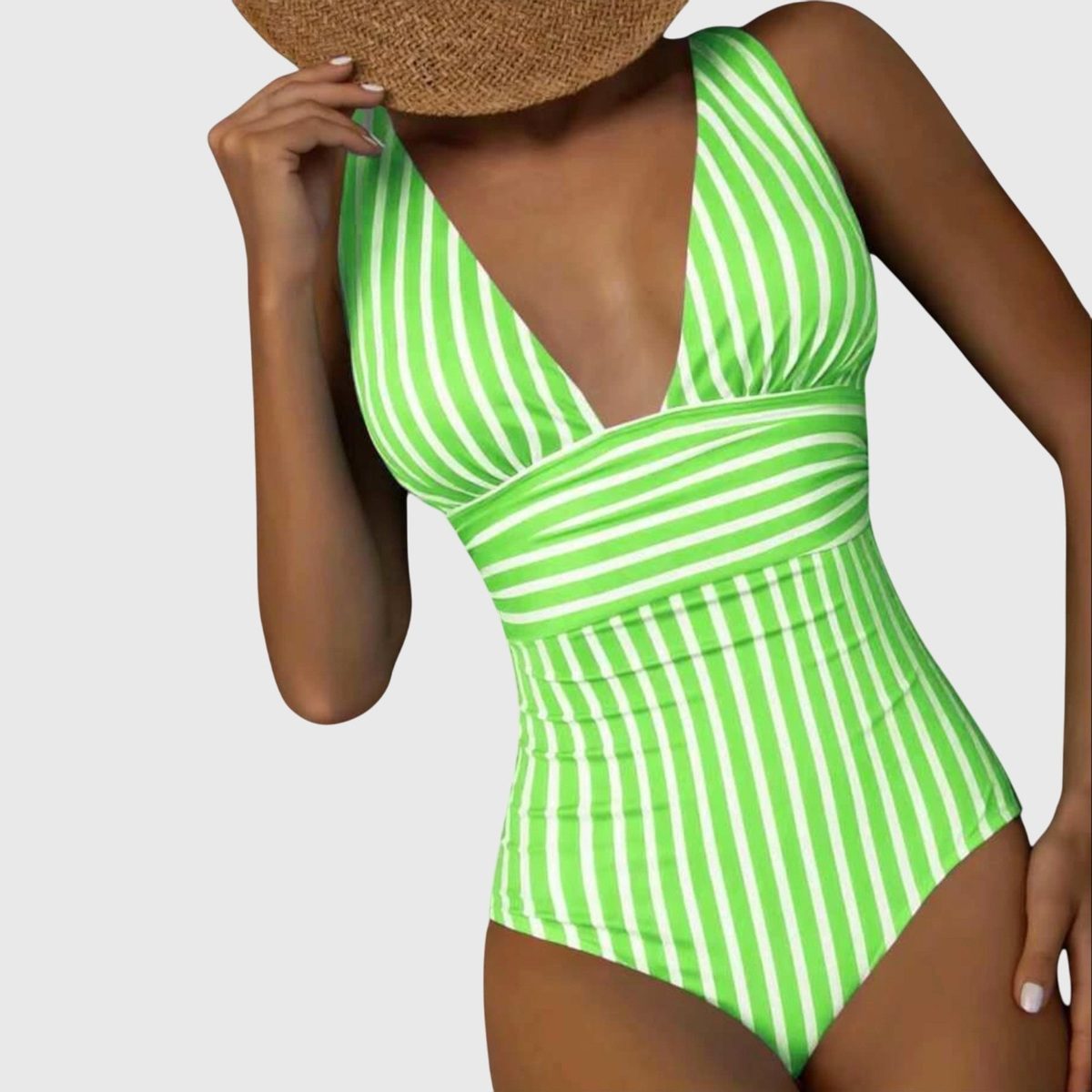 Women's Striped V-Neck One-Piece Swimsuit - Flattering Swimwear for Summer 5