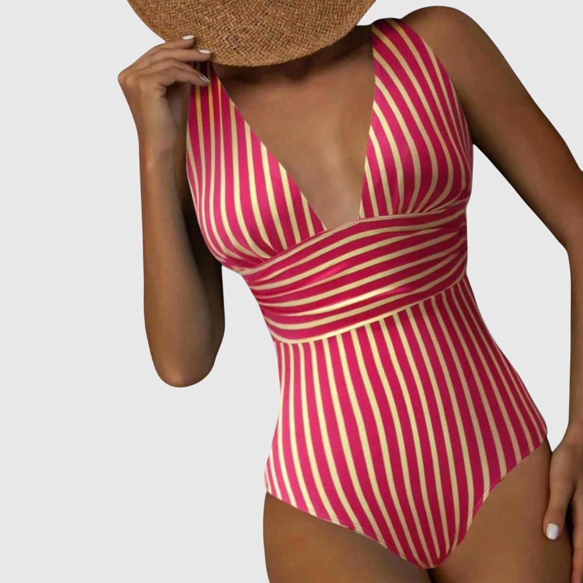 Women's Striped V-Neck One-Piece Swimsuit - Flattering Swimwear for Summer 6