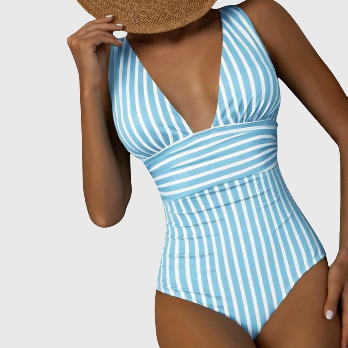 Women's Striped V-Neck One-Piece Swimsuit - Flattering Swimwear for Summer 8