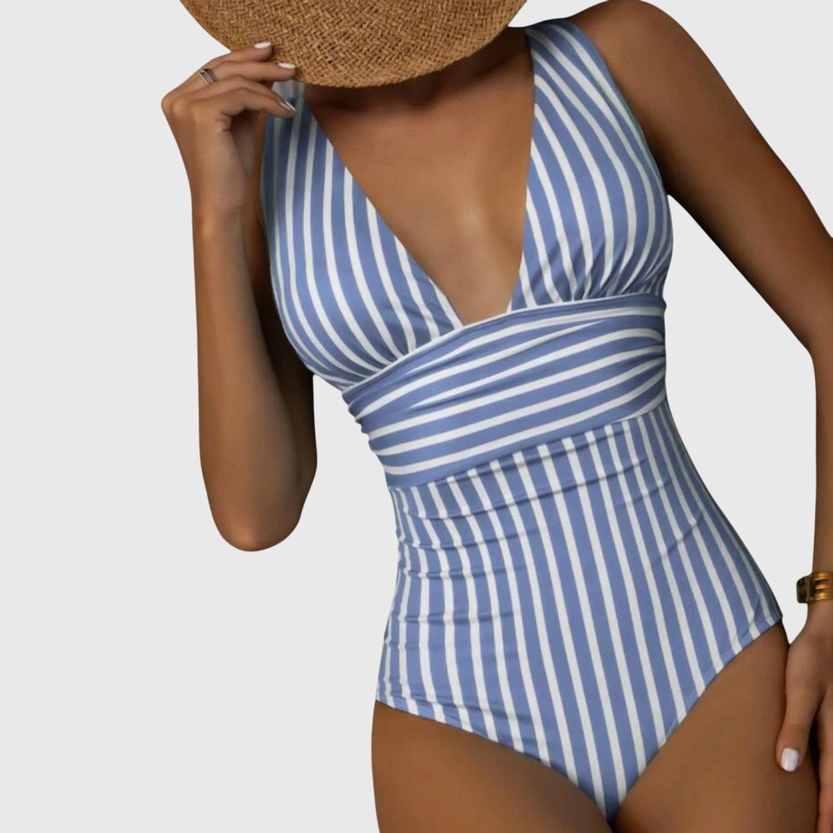 Women's Striped V-Neck One-Piece Swimsuit - Flattering Swimwear for Summer 9