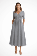 Wrap Front Women's Midi Dress with Pockets - Short Sleeve Summer Dresses 0