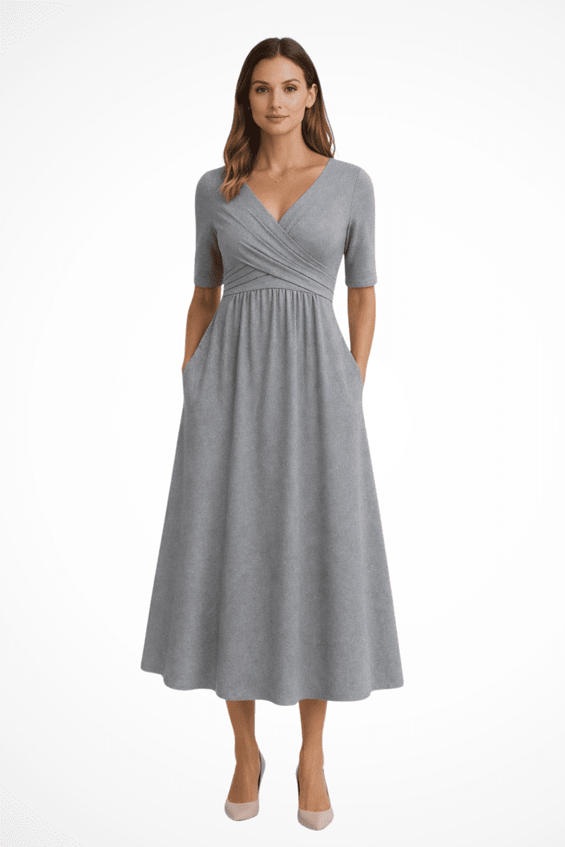 Wrap Front Women's Midi Dress with Pockets - Short Sleeve Summer Dresses 0