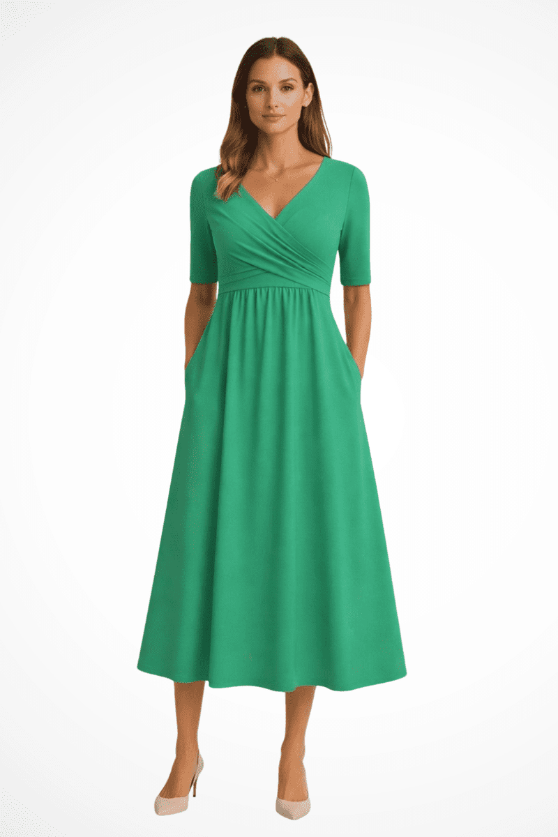 Wrap Front Women's Midi Dress with Pockets - Short Sleeve Summer Dresses 4