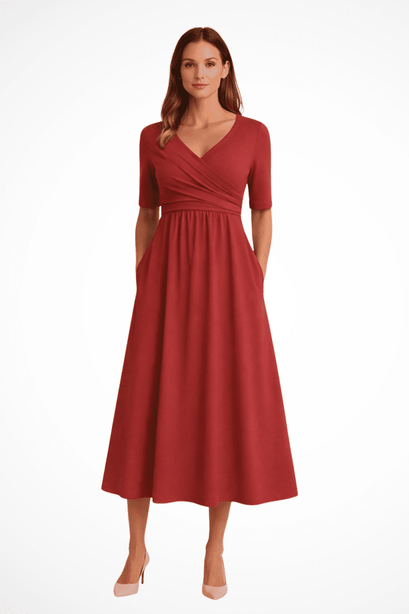 Wrap Front Women's Midi Dress with Pockets - Short Sleeve Summer Dresses 5