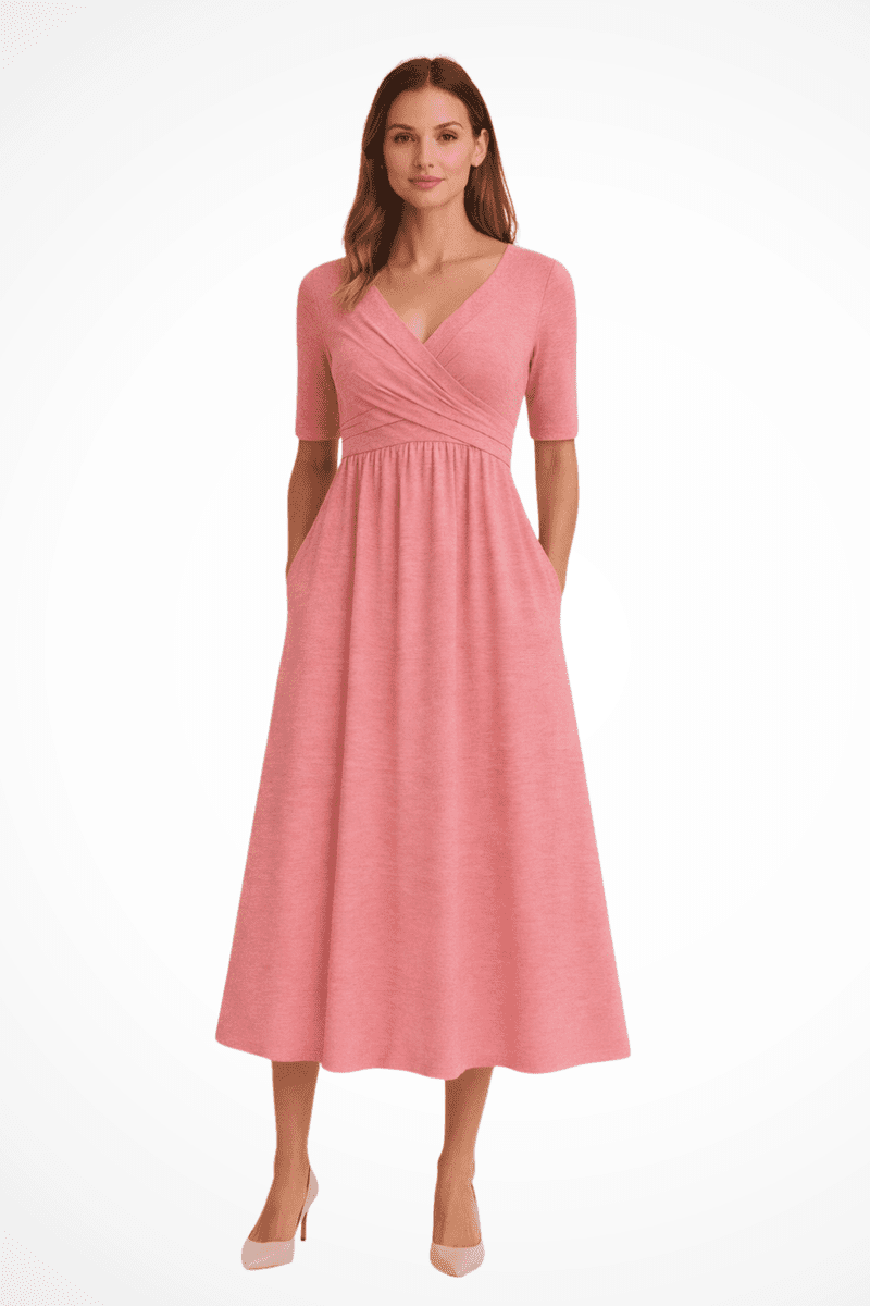 Wrap Front Women's Midi Dress with Pockets - Short Sleeve Summer Dresses 6